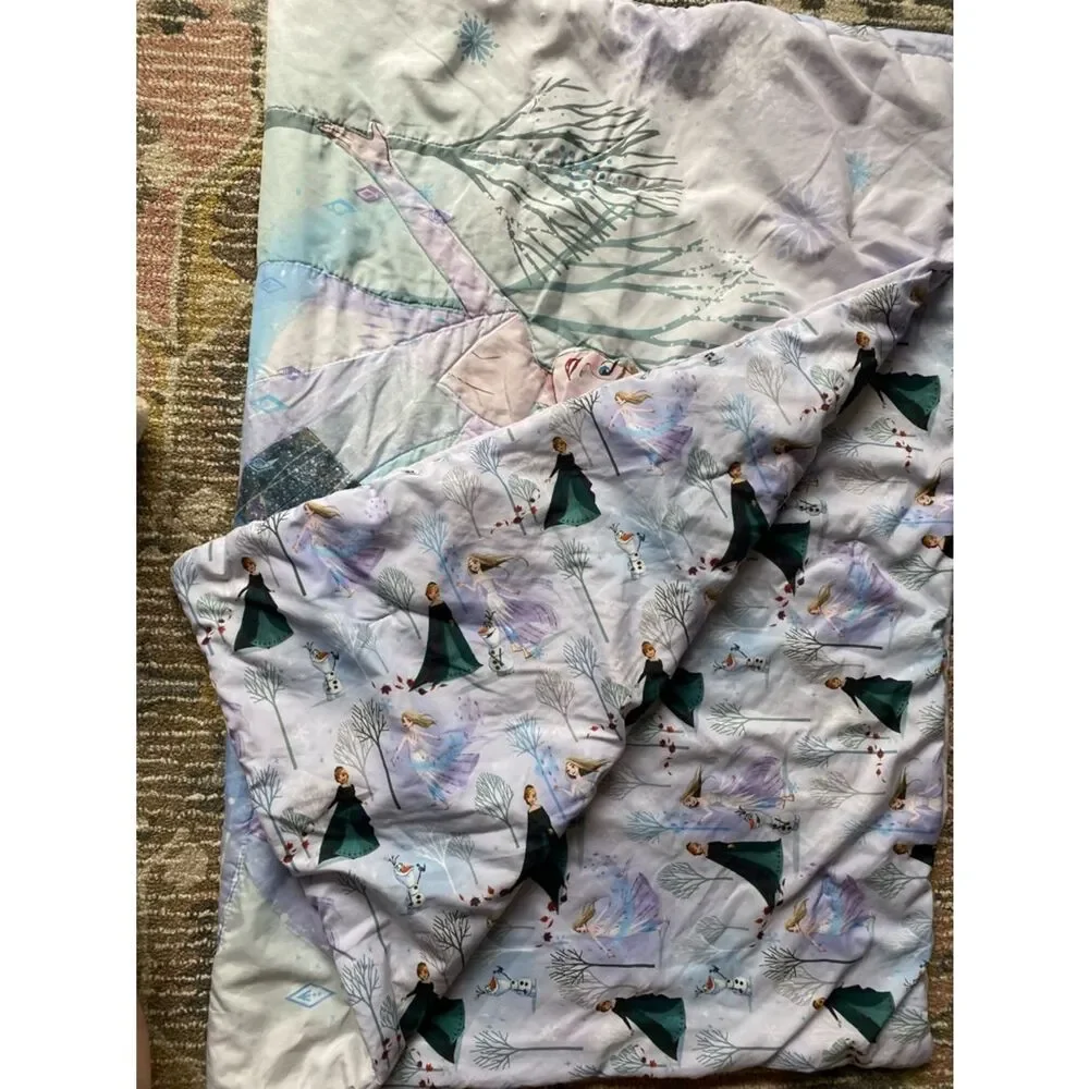 Disney Frozen Elsa & Anna Comforter in Lavender, Teal, and Ice Blue Crib size